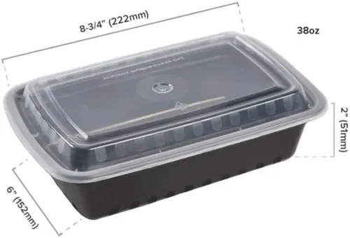 Miniatura 2 de Contenedor de comida reutilizable, paquete de 50 recipientes de plástico de 38 onzas con tapas, sin BPA, apto para microondas, compartimento único