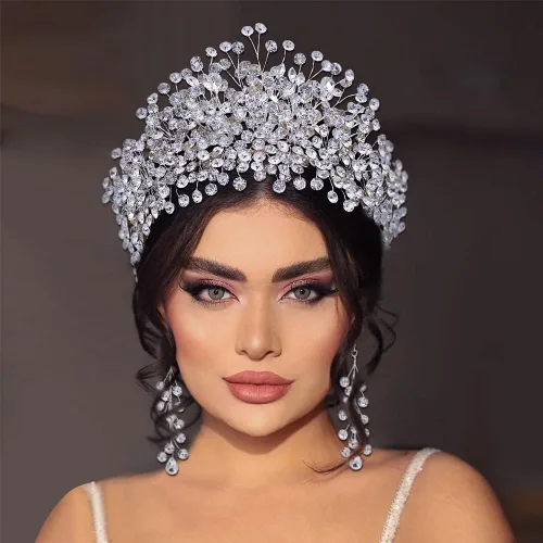 Miniatura 2 de ULAPAN HP376 - Diadema de boda con diamantes de imitación de plata para mujer, hecha a mano, accesorios para el cabello