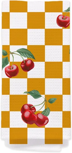 Miniatura 21 de Toallas de mano de cereza para cocina y baño – Toallas de té decorativas retro a cuadros en blanco y negro, accesorios de decoración de cocina