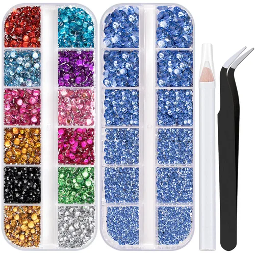 Miniatura 11 de Dos paquetes de diamantes de imitación de parte trasera plana, 4520 piezas, diamantes de imitación coloridos para uñas, multicolor + AB + gemas