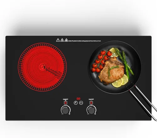 Miniatura 11 de Placa de cocina eléctrica, quemador eléctrico de 2 quemadores integrados y encimera para cocinar, estufa de 2400 W 110 V, 11 ajustes de potencia