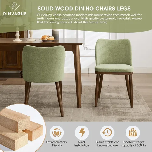 Miniatura 5 de Juego de 2 sillas de comedor, tapizadas de tela y patas de madera maciza, sillas de comedor modernas, asiento de cojines gruesos, fácil montaje