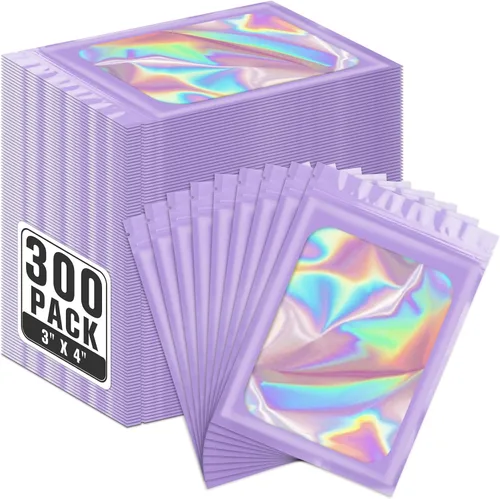 Miniatura 34 de ANZNKU Paquete de 300 bolsas multicolor para bolígrafos, bolsas holográficas de Mylar con ventana transparente, bolsas de embalaje a prueba