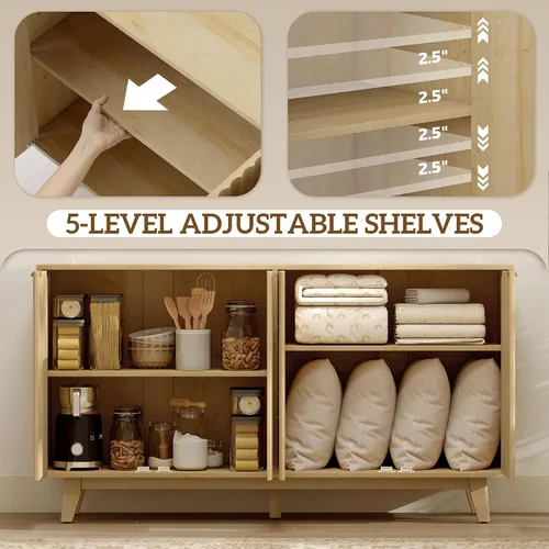 Miniatura 5 de HOMCOM Aparador de buffet con almacenamiento, mesa de buffet moderna acanalada de 55 pulgadas, gabinete de consola de barra de café con 2 estantes