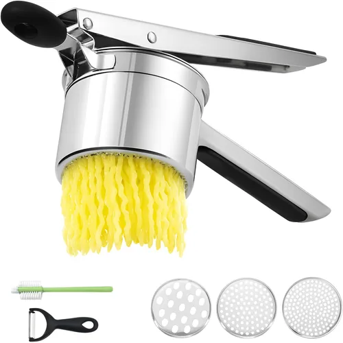 Prensador de Papas de 15oz, Prensador de Papas de Acero Inoxidable Resistente con 3 Discos Intercambiables, Prensador y Herramienta de Cocina Grande