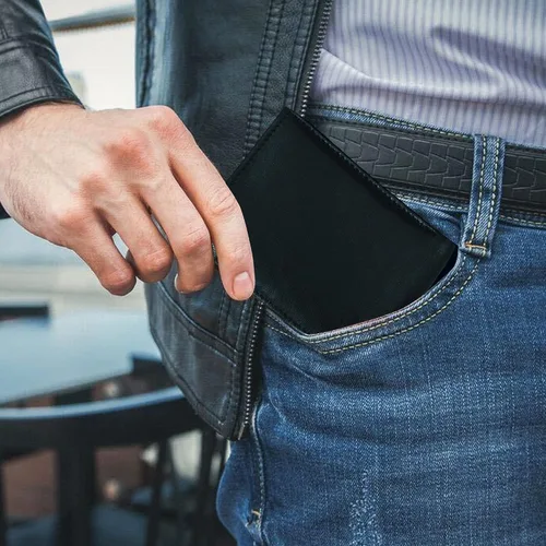 Miniatura 5 de ADAMONDE Cartera 100% piel auténtica, Negro