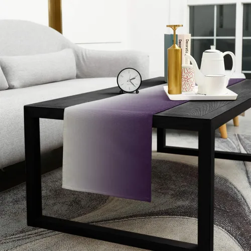 Miniatura 5 de Caminos de mesa rectangulares de lino y algodón degradado de 13 x 70 pulgadas, color gris degradado y morado, caminos de mesa de lujo