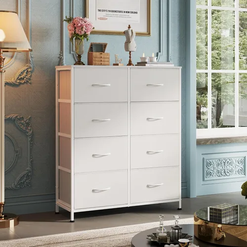 Miniatura 2 de WLIVE - Cómoda de tela para dormitorio, cómoda alta con 8 cajones, torre de almacenamiento con contenedores de tela, cómodas dobles, cómoda