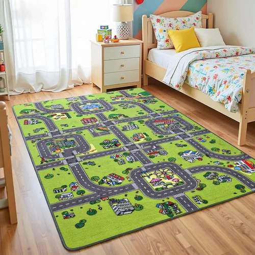 Miniatura 6 de Alfombra para niños de Flagover para sala de juegos y aula, alfombra antideslizante de 3x5 para coches de juguete, alfombra educativa lavable a