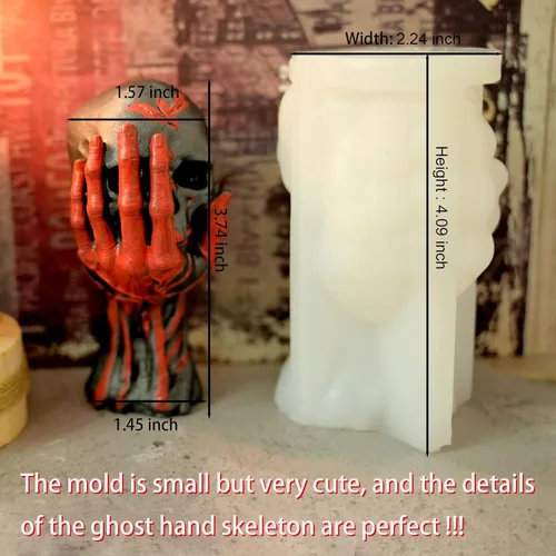 Miniatura 4 de Moldes de vela de calavera de Halloween, moldes de mano de fantasma 3D de calavera de silicona para fundición de resina epoxi, moldes para hacer 1