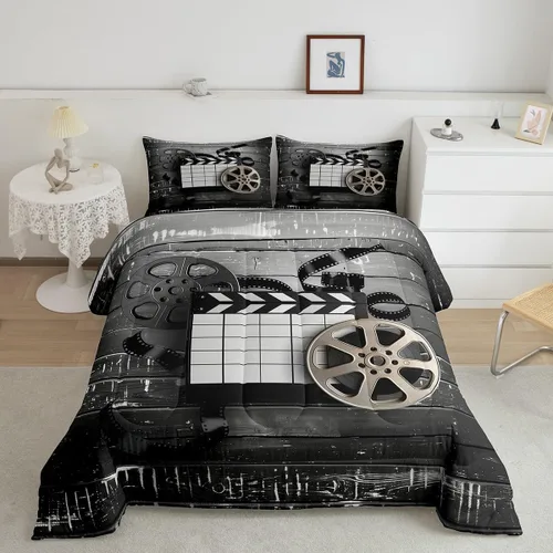 Miniatura 13 de Homewish Piano Music Comforter Set King Size,Musical Notes Bedding Set 3Pcs for Kids Girls Boys Teens Room Decor,Retro Graffiti Grey Gold Down Multi