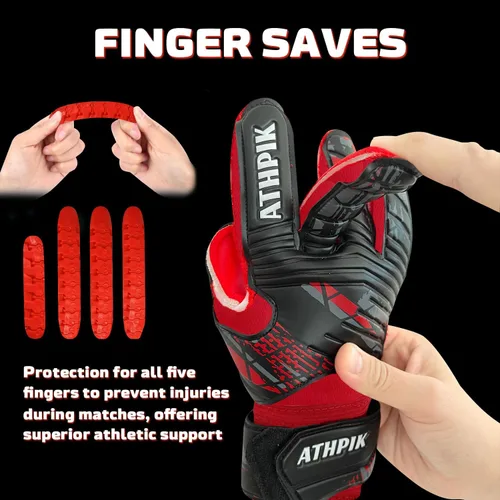 Miniatura 4 de Guantes de portero con protección de dedos profesionales, agarre fuerte para los salvamentos más duros, protección para prevenir lesiones, Negro &