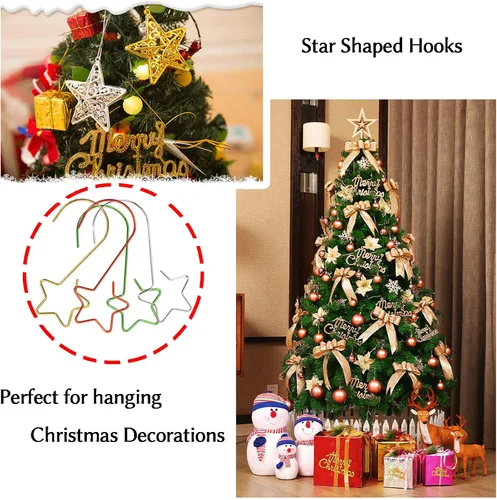 Miniatura 6 de Tupalizy 80 ganchos de adorno en forma de estrella para colgar decoraciones de árbol de Navidad, ganchos de acero inoxidable S para manualidades