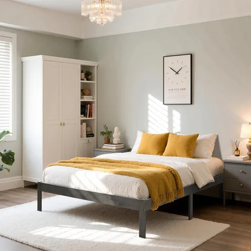 Miniatura 13 de Hokway Marco de cama individual de madera, no se tambalea, sin ruido, fácil montaje con agujeros precisos, soporte de listones de madera de 12