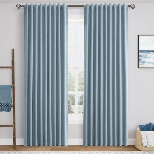 Miniatura 31 de Natural Linen 100% Blackout Curtains for Bedroom 98 Inch Length 2 Panels Set Back Tab Cream Neutral Farmhouse Living Room Darkening Curtain Track