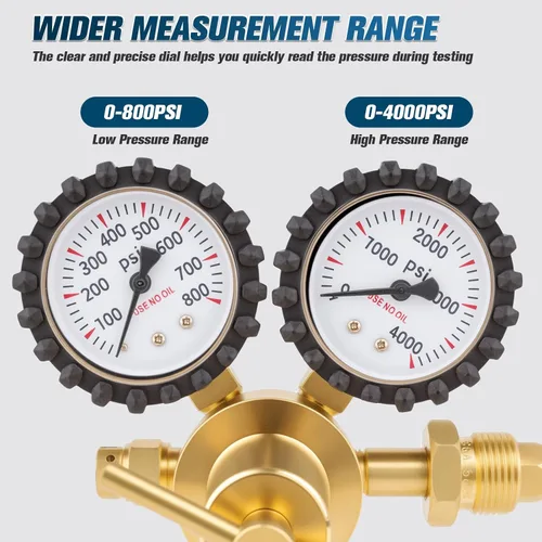 Miniatura 3 de Regulador de nitrógeno Beaiguná, regulador de nitrógeno HVAC de 0-800 PSI con entrada CGA580, conexión de salida de llama macho de 1/4 de pulgada