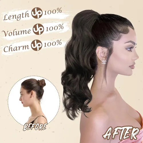 Miniatura 4 de BARSDAR Extensión de cola de caballo rojo burdeos, extensiones de cabello ondulado con cordón de 16 pulgadas para mujer, extensiones de cabello