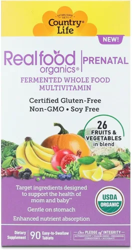 Realfood Organics Prenatal Multi - Antes, durante y después del embarazo - Folato, D3 y hierro para apoyar el crecimiento y desarrollo fetal