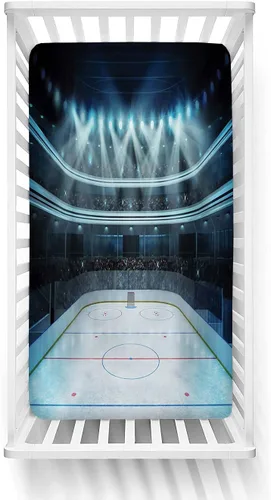 Sábana bajera ajustable para cuna de hockey, foto de un estadio deportivo, llena de gente, audiencia, torneo, campeonato, microfibra suave y sedosa,