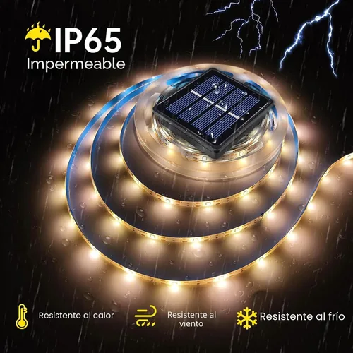 Miniatura 5 de Tira de luces LED solares para exteriores, impermeable, 10 pies, cinta cortable, iluminación de 3000 K, blanco cálido con 8 modos para valla