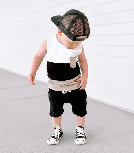Miniatura 58 de Conjunto de ropa casual de manga corta con botones y pantalones cortos de lino para bebés y niños pequeños