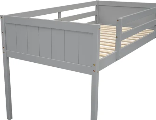 Miniatura 7 de Cama baja de tamaño individual con escalera convertible, se puede colocar a la izquierda o derecha, marco de cama de madera para dormitorio