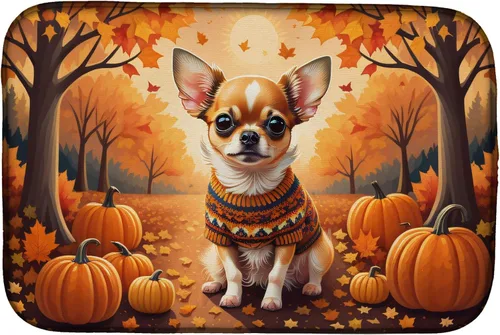 Miniatura 72 de Caroline's Treasures DAC1042DDM Tapete de secado de platos de otoño con perro salchicha absorbente para secar platos para encimera de cocina, tapete