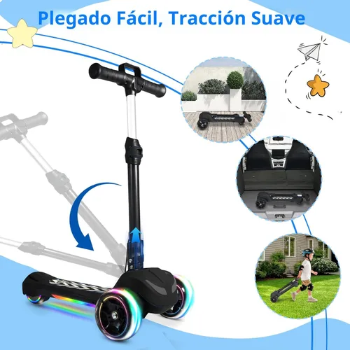 Miniatura 3 de Electric Scooter for Kids Ages 3-12, Full Body Lights Up, Wide Deck, 3 Adjustable Heights, 5MPH Safe Speed, 90min Riding, Foldable 3 Wheel Electric