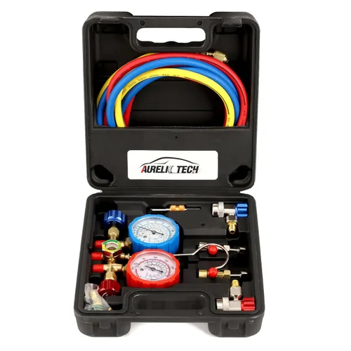Miniatura 8 de Juego de manómetro de 3 vías de AC, compatible con refrigerantes R134A R12 R22 y R502, con manguera de 5 pies, adaptadores de tanque Acme