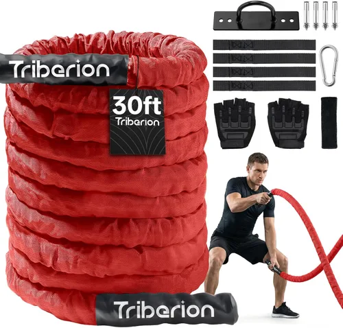 Miniatura 11 de Cuerda de batalla para entrenamiento de gimnasio en casa, 1.26 pulgadas, 30 pies, cuerdas de ejercicio de entrenamiento pesadas, equipo de fitness