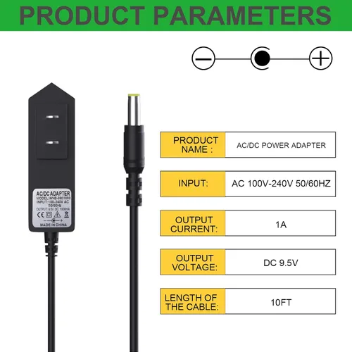 Miniatura 2 de Adaptador de corriente de 9.5 V con cable de 10 pies – Compatible con teclado Casio AD-E95100LU, SA-76 SA-77 SA-46 LK-135 CTK-2500 CTK-2400 CTK-2550