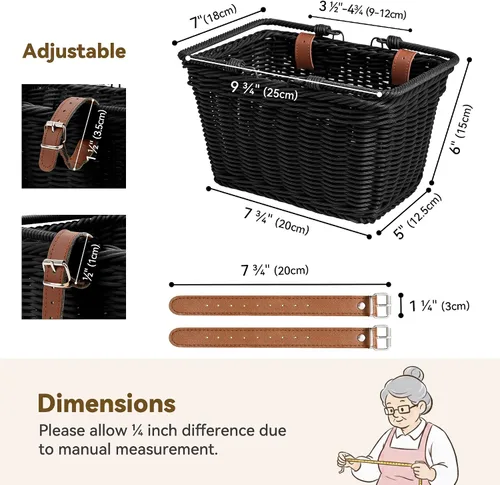 Miniatura 7 de Cesta de bicicleta para niños, canasta delantera para bicicleta para niños, pequeña cesta de mimbre para niños y niñas, cesta pequeña de mimbre