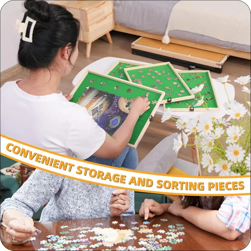 Miniatura 5 de Mesa y tablero de rompecabezas BittPicc con 4 cajones - Ángulo de inclinación ajustable, ruedas y patas plegables sin necesidad de montaje