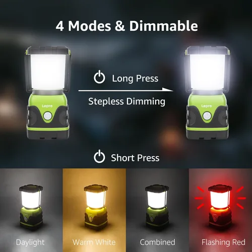 Miniatura 4 de Lepro Linterna LED de campamento de 1500 lúmenes, luz verde para tienda de campaña con 4 modos de luz, esenciales para camping, linterna impermeable