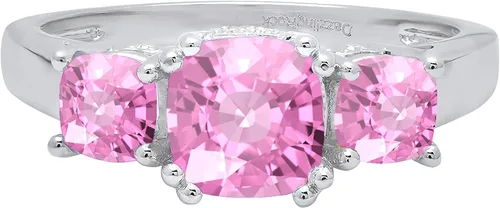 Miniatura 10 de Dazzlingrock Collection Anillo de boda de 3 piedras preciosas creadas en el centro de cojín de 0.04 quilates y diamante blanco natural redondo