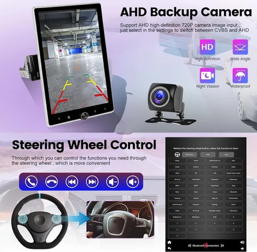 Miniatura 6 de 2+64G Android Single DIN 10.4 pulgadas Rotación vertical Pantalla táctil Radio de coche con Bluetooth, CarPlay inalámbrico y Android Auto, WiFi