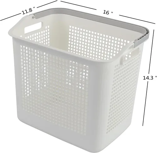 Miniatura 3 de Cesta de almacenamiento de ropa de plástico de 35 L, cesta de lavandería blanca con asa, paquete de 4 Dual side handles, easy to carry