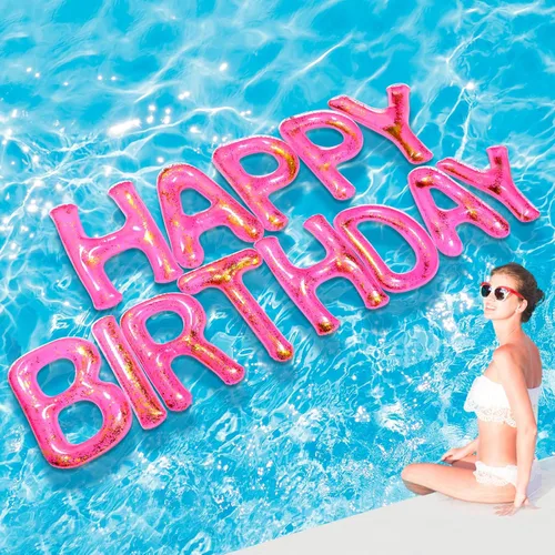Miniatura 12 de Shappy Globos flotantes grandes de letras flotantes de 20 pulgadas con puntos adhesivos, decoraciones inflables de piscina para fiesta de cumpleaños