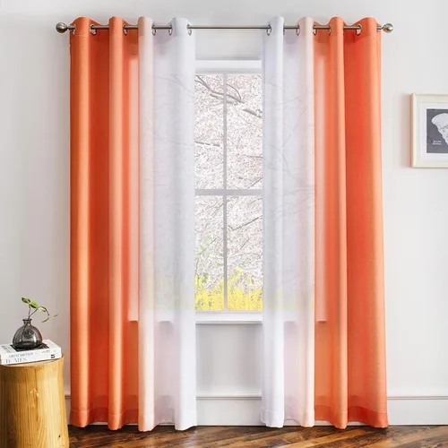 Miniatura 11 de Melodieux Cortinas semitraslúcidas de lino degradado de 63 pulgadas de largo para sala de estar, cortinas horizontales de gasa con bolsillo
