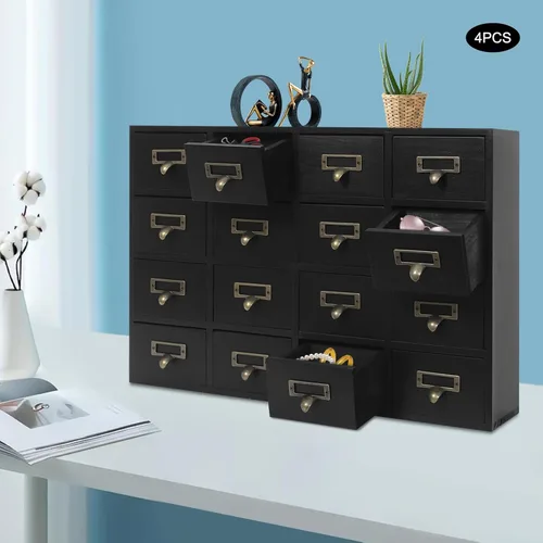 Miniatura 9 de 4 Set Storage Cabinet, Tabletop Mount 64 Combination Stackable Cabinets Rectangular Drawer Wooden Box with Label Holder Storage Drawer Unit for Black