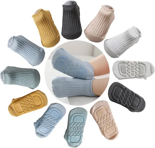 Miniatura 2 de Calcetines de tobillo antideslizantes con agarres de algodón multicolor para bebés recién nacidos 6 pares