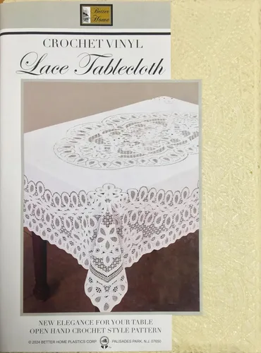 Miniatura 4 de Nuevo mantel de encaje de vinilo de ganchillo, 70" redondo, hueso beige