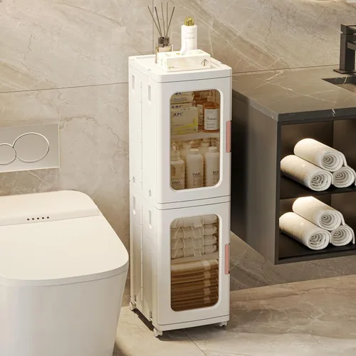 Miniatura 5 de CXCJAI Armario estrecho con puertas y estantes, organizador de cocina alto y delgado con estante ajustable, armario de papel higiénico de lino de 2