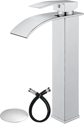 Miniatura 11 de Airuida Grifo de lavabo de recipiente alto, cascada de un solo agujero, grifo de baño, grifo mezclador de un solo agujero, grifo de lavabo