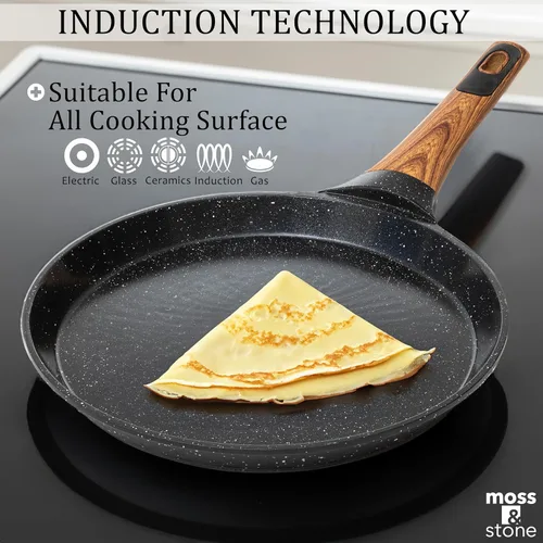 Miniatura 5 de Moss & Stone Sartén antiadherente para crepes de 9.5 pulgadas con esparcidor – Dosa Tawa de cerámica, sartén plana para Roti, panqueques, tortillas