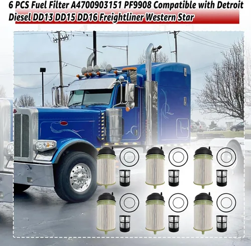 Miniatura 2 de PF9908 Filtro de combustible A4700903151 compatible con Detroit Diesel DD13 DD15 DD16 Freightliner Western Star Kit de filtro de combustible