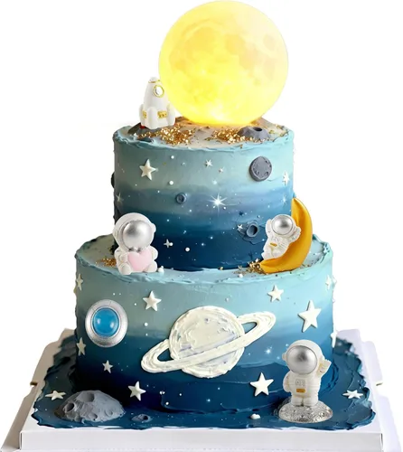 Miniatura 8 de Decoración para pastel de luna, 6 piezas de astronautas espaciales, decoración de pastel de luna suave 3D para niños, decoración temática espacial