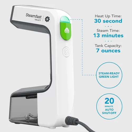 Miniatura 5 de Steamfast VALET - Vaporizador de mano para ropa, sin químicos, tanque extraíble, tiempo de calentamiento rápido, apto para viajes, color blanco