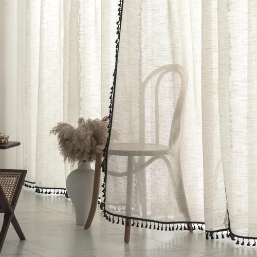 Miniatura 2 de Cortinas cortas para ventana pequeña, mezcla de lino natural, estilo campestre, 45 pulgadas de largo, para cocina, 40 pulgadas de ancho x 45