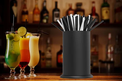 Miniatura 3 de MyLifeUNIT Dispensador de soporte para pajillas, organizador de utensilios de cocina de acero inoxidable 6.7 x 4.9 pulgadas, negro